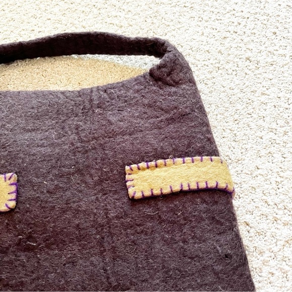 Rising Tide Felted Wool Handbag Brown Purple Applique Artsy Nepal Funky Festival - Picture 7 of 9